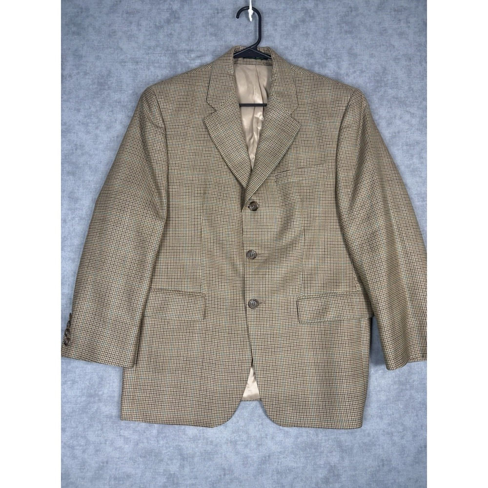 Lauren Ralph Lauren Blazer Mens 38S Silk Wool Houndstooth Plaid Canada 3 Button